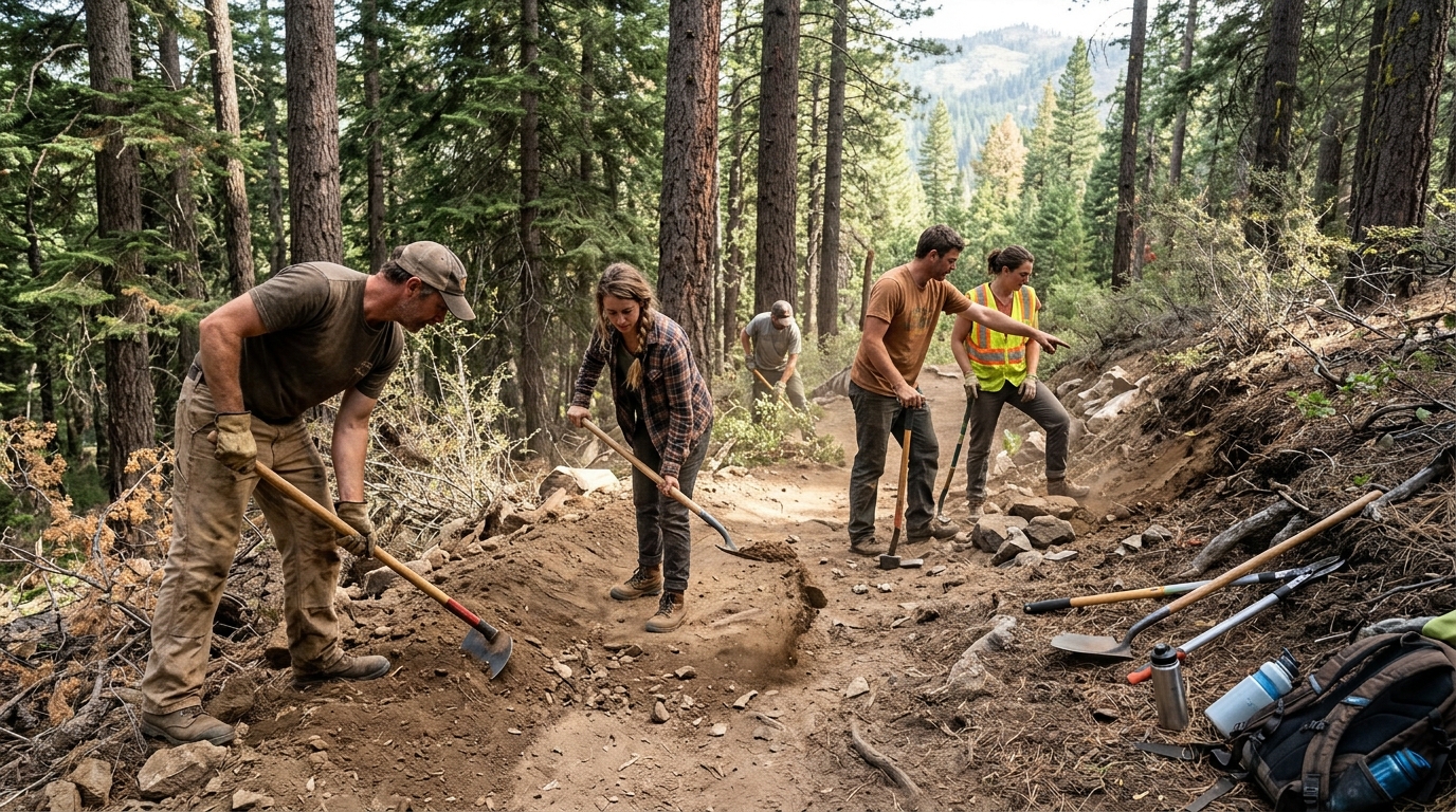 Volunteers maintaining Mount Shasta Gateway Trail routes as part of Siskiyou County trail stewardship